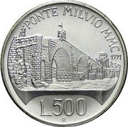 Italy 500 Lira 2100th Anniversary - Ponte Milvio 1991 R KM# 147 PONTE MILVIO MMC 1991 L.500 R coin reverse