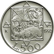 Italy 500 Lire Flora & Fauna 1992 R KM# 154 R 1992 L. 500 coin reverse