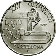 Italy 500 Lira Summer Olympics 1992 1992 R KM# 153 XXV OLIMPIADE L. 500 1992 BARCELLONA R coin reverse