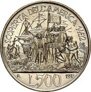 Italy 500 Lira Discovery of America 1992 R KM# 150 SCOPERTA DELL'AMERICA 1492 R L.500 1992 coin reverse