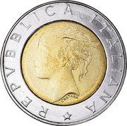 Italy 500 Lira 70th Anniversary of the National Institute of Statistics 1996 R KM# 181 REPVBBLICA ITALIANA CRETARA coin obverse Italy 500 Lira 70th Anniversary of the National Institute of Statistics 1996 R KM# 181 REPVBBLICA ITALIANA CRETARA coin obverse