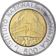 Italy 500 Lira 70th Anniversary of the National Institute of Statistics 1996 R KM# 181 ISTITUTO NAZIONALE DI STATISTICA 1996 70 ISTAT L. 500 R C.MOMONI coin reverse Italy 500 Lira 70th Anniversary of the National Institute of Statistics 1996 R KM# 181 ISTITUTO NAZIONALE DI STATISTICA 1996 70 ISTAT L. 500 R C.MOMONI coin reverse