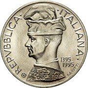 Italy 5000 Lira 600th Anniversary of the Birth of Pisanello 1995 R KM# 175 REPVBBLICA ITALIANA 1395 1995 DRIUTTI coin obverse Italy 5000 Lira 600th Anniversary of the Birth of Pisanello 1995 R KM# 175 REPVBBLICA ITALIANA 1395 1995 DRIUTTI coin obverse