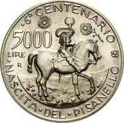 Italy 5000 Lira 600th Anniversary of the Birth of Pisanello 1995 R KM# 175 6° CENTENARIO NASCITA DEL PISANELLO 5000 LIRE R coin reverse Italy 5000 Lira 600th Anniversary of the Birth of Pisanello 1995 R KM# 175 6° CENTENARIO NASCITA DEL PISANELLO 5000 LIRE R coin reverse