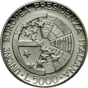 Italy 5000 Lira Italian Presidency of the European Union 1996 R KM# 178 UNIONE EUROPEA PRESIDENZA ITALIANA L. 5000 1996 R coin reverse Italy 5000 Lira Italian Presidency of the European Union 1996 R KM# 178 UNIONE EUROPEA PRESIDENZA ITALIANA L. 5000 1996 R coin reverse