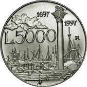 Italy 5000 Lira 300th Anniversary of the Birth of Giovanni Antonio Canal 1997 R KM# 189 1697 1997 L.5000 R coin reverse Italy 5000 Lira 300th Anniversary of the Birth of Giovanni Antonio Canal 1997 R KM# 189 1697 1997 L.5000 R coin reverse