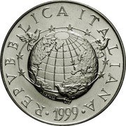 Italy 5000 Lira The Solidarity and the Earth 1999 R KM# 198 REPVBBLICA ITALIANA 1999 L.CRETARA coin obverse Italy 5000 Lira The Solidarity and the Earth 1999 R KM# 198 REPVBBLICA ITALIANA 1999 L.CRETARA coin obverse
