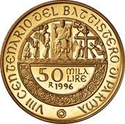 Italy 50000 Lira 800th Anniversary of Battistero of Parma 1996 R Proof KM# 225 VIII CENTENARIO DEL BATTISTERO DI PARMA 50 MILA LIRE R 1996 coin reverse Italy 50000 Lira 800th Anniversary of Battistero of Parma 1996 R Proof KM# 225 VIII CENTENARIO DEL BATTISTERO DI PARMA 50 MILA LIRE R 1996 coin reverse