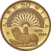 Italy 50000 Lira 900th Anniversary of the Foundation of the Cathedral of Modena 1999 R Proof KM# 230 LIRE 50 MILA R 1099 1999 coin reverse Italy 50000 Lira 900th Anniversary of the Foundation of the Cathedral of Modena 1999 R Proof KM# 230 LIRE 50 MILA R 1099 1999 coin reverse