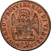 Italy Centesimo Venice 1849 ZV KM# 807 GOVERNO PROVVISORIO DI VENEZIA Z.V A. FABRIS coin obverse Italy Centesimo Venice 1849 ZV KM# 807 GOVERNO PROVVISORIO DI VENEZIA Z.V A. FABRIS coin obverse