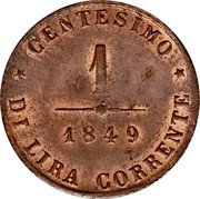 Italy Centesimo Venice 1849 ZV KM# 807 CENTESIMO 1 1849 DI LIRA CORRENTE coin reverse Italy Centesimo Venice 1849 ZV KM# 807 CENTESIMO 1 1849 DI LIRA CORRENTE coin reverse
