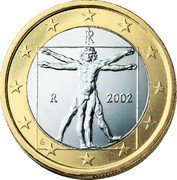 Italy Euro Vitruvian Man 2002 R KM# 216 RI R 2002 LC coin obverse Italy Euro Vitruvian Man 2002 R KM# 216 RI R 2002 LC coin obverse
