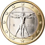 Italy Euro Mens van Vitruvius 2013 R KM# 250 RI R 2008 LC coin obverse