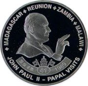 Niue Half Dollar (Pope John Paul II in Madagaskar, Reunion, Zambia, Malawi) MADAGASCAR REUNION ZAMBIA MALAWI 28.04./06.05. (41) 1989 JOHN PAUL II - PAPAL VISITS coin reverse Niue Half Dollar (Pope John Paul II in Madagaskar, Reunion, Zambia, Malawi) MADAGASCAR REUNION ZAMBIA MALAWI 28.04./06.05. (41) 1989 JOHN PAUL II - PAPAL VISITS coin reverse