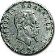 Italy Lira Vittorio Emanuele II 1861 T B in shield KM# 5.1 VITTORIO EMANUELE II FERRARIS 1861 coin obverse Italy Lira Vittorio Emanuele II 1861 T B in shield KM# 5.1 VITTORIO EMANUELE II FERRARIS 1861 coin obverse
