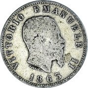 Italy Lira Vittorio Emanuele II 1863 M BN KM# 15.1 VITTORIO EMANUELE II FERRARIS 1863 coin obverse Italy Lira Vittorio Emanuele II 1863 M BN KM# 15.1 VITTORIO EMANUELE II FERRARIS 1863 coin obverse