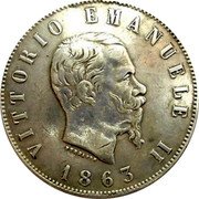 Italy 1 Lira Vittorio Emanuele II 1863 T BN KM# 15.2 VITTORIO EMANUELE II 1863 coin obverse Italy 1 Lira Vittorio Emanuele II 1863 T BN KM# 15.2 VITTORIO EMANUELE II 1863 coin obverse