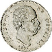 Italy Lira Umberto I 1887 M KM# 24.2 UMBERTO I RE D'ITALIA SPERANZA 1887 coin obverse Italy Lira Umberto I 1887 M KM# 24.2 UMBERTO I RE D'ITALIA SPERANZA 1887 coin obverse