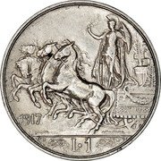 Italy Lira Vittorio Emanuele III. Quadriga Briosa 1917 R KM# 57 1917 FERT D CALANDRA M L GIORGI INC R L. 1 coin reverse Italy Lira Vittorio Emanuele III. Quadriga Briosa 1917 R KM# 57 1917 FERT D CALANDRA M L GIORGI INC R L. 1 coin reverse