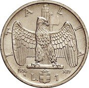 Italy Lira Vittorio Emanuele III 1936 R Yr XIV KM# 77 ITALIA 1936 XIV R L. 1 coin reverse Italy Lira Vittorio Emanuele III 1936 R Yr XIV KM# 77 ITALIA 1936 XIV R L. 1 coin reverse