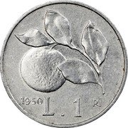 Italy 1 Lira Orange 1950 R KM# 87 1947 L.1 R coin reverse Italy 1 Lira Orange 1950 R KM# 87 1947 L.1 R coin reverse