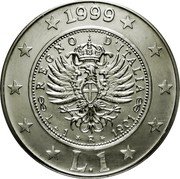 Italy Lira Coin of 1901 1999 R KM# 204 1999 L.1 REGNO D'ITALIA L.1 R 1901 coin reverse Italy Lira Coin of 1901 1999 R KM# 204 1999 L.1 REGNO D'ITALIA L.1 R 1901 coin reverse