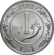 Italy 1 Lira Cornucopia 2001 R KM# 220 2001 L 1 1 1951 R coin reverse Italy 1 Lira Cornucopia 2001 R KM# 220 2001 L 1 1 1951 R coin reverse