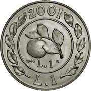 Italy 1 Lira Coin of 1946 2001 R KM# 219 2001 L. 1 1946 R L. 1 coin reverse Italy 1 Lira Coin of 1946 2001 R KM# 219 2001 L. 1 1946 R L. 1 coin reverse