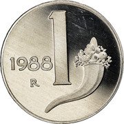 Italy Lira Cornucopia. Scales 1988 R Proof KM# 91 2001 1 R coin reverse Italy Lira Cornucopia. Scales 1988 R Proof KM# 91 2001 1 R coin reverse
