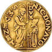 Italy Zecchino Nicolo Dona 1618 KM# 87 NIC DONATO S M VENET coin obverse Italy Zecchino Nicolo Dona 1618 KM# 87 NIC DONATO S M VENET coin obverse
