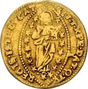 Italy Zecchino Nicolo Dona 1618 KM# 87 SIT T XPE DAT Q TV REGIS ISTE DVC AT coin reverse Italy Zecchino Nicolo Dona 1618 KM# 87 SIT T XPE DAT Q TV REGIS ISTE DVC AT coin reverse