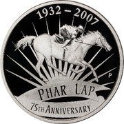 Australia 1 Dollar 75th Anniversary of Phar Lap 2007 P KM# 1009 1932-2007 PHAR LAP 75TH ANNIVERSARY P coin reverse Australia 1 Dollar 75th Anniversary of Phar Lap 2007 P KM# 1009 1932-2007 PHAR LAP 75TH ANNIVERSARY P coin reverse