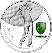 Australia 1 Dollar Centenary Australian PGA Gold Open 1905-2005 2005 KM# 831 THE START OF A NEW ERA 1 OZ 999 SILVER 1905-2005 CENTENARY PGA CHAMPIONSHIP P RV coin reverse Australia 1 Dollar Centenary Australian PGA Gold Open 1905-2005 2005 KM# 831 THE START OF A NEW ERA 1 OZ 999 SILVER 1905-2005 CENTENARY PGA CHAMPIONSHIP P RV coin reverse