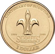 Australia 1 Dollar Centenary of Scouting 2008 KM# 1039 CENTENARY OF SCOUTING 1908 2008 SCOUTS AUSTRALIA 1 DOLLAR CG coin reverse Australia 1 Dollar Centenary of Scouting 2008 KM# 1039 CENTENARY OF SCOUTING 1908 2008 SCOUTS AUSTRALIA 1 DOLLAR CG coin reverse