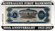 Australia 1 Dollar First Banknote 2013 KM# 2092 AUSTRALIA'S FIRST BANKNOTE 100TH ANNIVERSARY 1913-2013 1 OZ 999 SILVER coin reverse Australia 1 Dollar First Banknote 2013 KM# 2092 AUSTRALIA'S FIRST BANKNOTE 100TH ANNIVERSARY 1913-2013 1 OZ 999 SILVER coin reverse