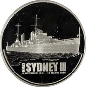 Australia 1 Dollar HMAS Sydney II 2008 KM# 1654 HMAS SYDNEY II 19 NOVEMBER 1941 ~ 16 MARCH 2008 coin reverse Australia 1 Dollar HMAS Sydney II 2008 KM# 1654 HMAS SYDNEY II 19 NOVEMBER 1941 ~ 16 MARCH 2008 coin reverse