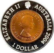 Australia 1 Dollar Last Australian Penny 2004 KM# 725 ELIZABETH II AUSTRALIA 2004 ELIZABETH II DEI GRATIA REGINA F D 1 DOLLAR IRB coin obverse Australia 1 Dollar Last Australian Penny 2004 KM# 725 ELIZABETH II AUSTRALIA 2004 ELIZABETH II DEI GRATIA REGINA F D 1 DOLLAR IRB coin obverse