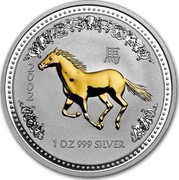 Australia 1 Dollar Lunar Horse (Gilded) 2002 KM# 580a 2002 1 OZ 999 SILVER coin reverse Australia 1 Dollar Lunar Horse (Gilded) 2002 KM# 580a 2002 1 OZ 999 SILVER coin reverse