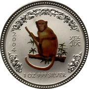 Australia 1 Dollar Lunar Monkey (Colorized) 2004 KM# 674b 2004 1 OZ 999 SILVER SA coin reverse Australia 1 Dollar Lunar Monkey (Colorized) 2004 KM# 674b 2004 1 OZ 999 SILVER SA coin reverse