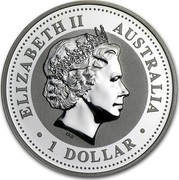 Australia 1 Dollar Lunar Rooster (Gilded) 2005 KM# 695a ELIZABETH II AUSTRALIA 1 DOLLAR IRB coin obverse