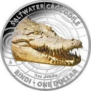 Australia 1 Dollar Saltwater Crocodile - Bindi 2013 KM# 2029 SALTWATER CROCODILE BINDI - ONE DOLLAR 1 OZ .999 AG coin reverse Australia 1 Dollar Saltwater Crocodile - Bindi 2013 KM# 2029 SALTWATER CROCODILE BINDI - ONE DOLLAR 1 OZ .999 AG coin reverse