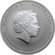 Australia 1 Dollar Year of the Mouse 2008 KM# 1755c ELIZABETH II AUSTRALIA 1 OZ 999 SILVER 2008 1 DOLLAR IRB coin obverse Australia 1 Dollar Year of the Mouse 2008 KM# 1755c ELIZABETH II AUSTRALIA 1 OZ 999 SILVER 2008 1 DOLLAR IRB coin obverse