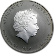 Australia 1 Dollar Year of the Tiger (Gilded) 2010 KM# 1317a ELIZABETH II AUSTRALIA 1 OZ 999 SILVER 2010 1 DOLLAR IRB coin obverse Australia 1 Dollar Year of the Tiger (Gilded) 2010 KM# 1317a ELIZABETH II AUSTRALIA 1 OZ 999 SILVER 2010 1 DOLLAR IRB coin obverse