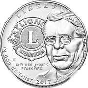 USA $1 Lions Club Centennial 2017 P KM# 658 LIBERTY LION L INTERNATIONAL MELVIN JONES FOUNDER IN GOD WE TRUST coin obverse USA $1 Lions Club Centennial 2017 P KM# 658 LIBERTY LION L INTERNATIONAL MELVIN JONES FOUNDER IN GOD WE TRUST coin obverse