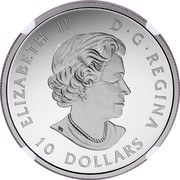 Canada 10 Dollars Aurora Borealis at McIntyre Creek 2017 Proof ELIZABETH II D ∙ G ∙ REGINA 10 DOLLARS coin obverse