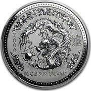 Australia 10 Dollars Lunar Dragon 2000 KM# 524 2000 10 OZ 999 SILVER coin reverse Australia 10 Dollars Lunar Dragon 2000 KM# 524 2000 10 OZ 999 SILVER coin reverse