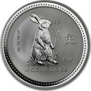 Australia 10 Dollars Lunar Rabbit 1999 KM# 504 1999 10 OZ 999 SILVER P100 coin reverse Australia 10 Dollars Lunar Rabbit 1999 KM# 504 1999 10 OZ 999 SILVER P100 coin reverse