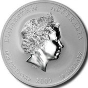 Australia 10 Dollars (Year of the Ox (Colorized)) KM# 1752a ELIZABETH II AUSTRALIA 10 OZ 999 SILVER 2009 10 DOLLARS IRB coin obverse Australia 10 Dollars (Year of the Ox (Colorized)) KM# 1752a ELIZABETH II AUSTRALIA 10 OZ 999 SILVER 2009 10 DOLLARS IRB coin obverse