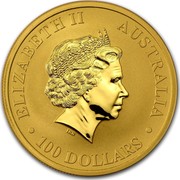 Australia 100 Dollars Australian Kangaroo 2011 KM# 1685 ELIZABETH II AUSTRALIA 100 DOLLARS IRB coin obverse Australia 100 Dollars Australian Kangaroo 2011 KM# 1685 ELIZABETH II AUSTRALIA 100 DOLLARS IRB coin obverse