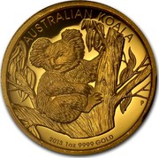 Australia 100 Dollars Australian Koala 2013 Proof KM# 1983 AUSTRALIAN KOALA 2013 1 OZ 9999 GOLD P TV coin reverse Australia 100 Dollars Australian Koala 2013 Proof KM# 1983 AUSTRALIAN KOALA 2013 1 OZ 9999 GOLD P TV coin reverse